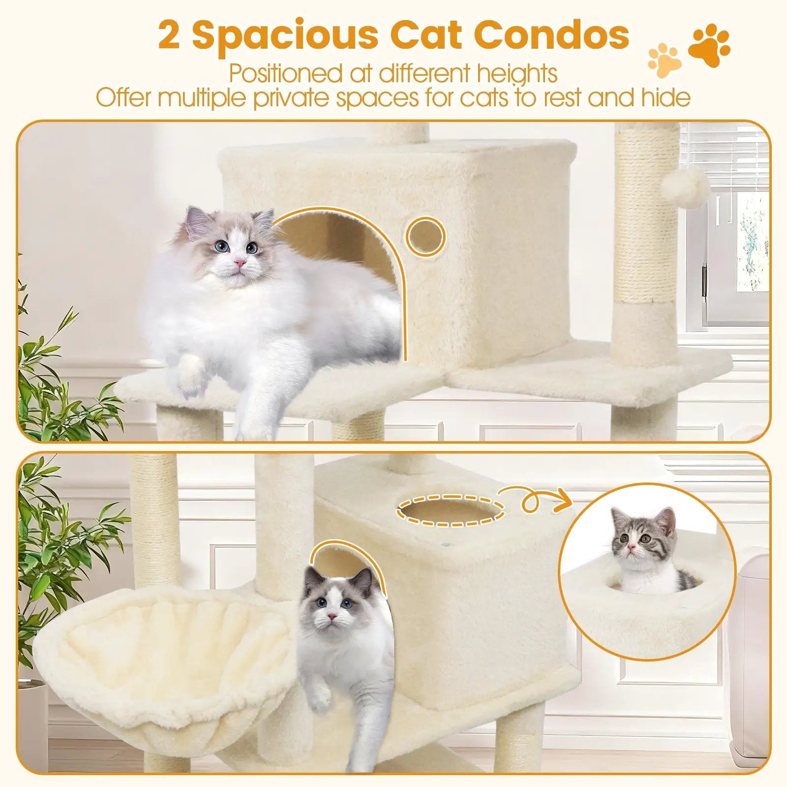66 Inch Tall Cat Tree Multi-Level Cat Tower with 2 Condos Sisal Scratching Posts by DirectDeals