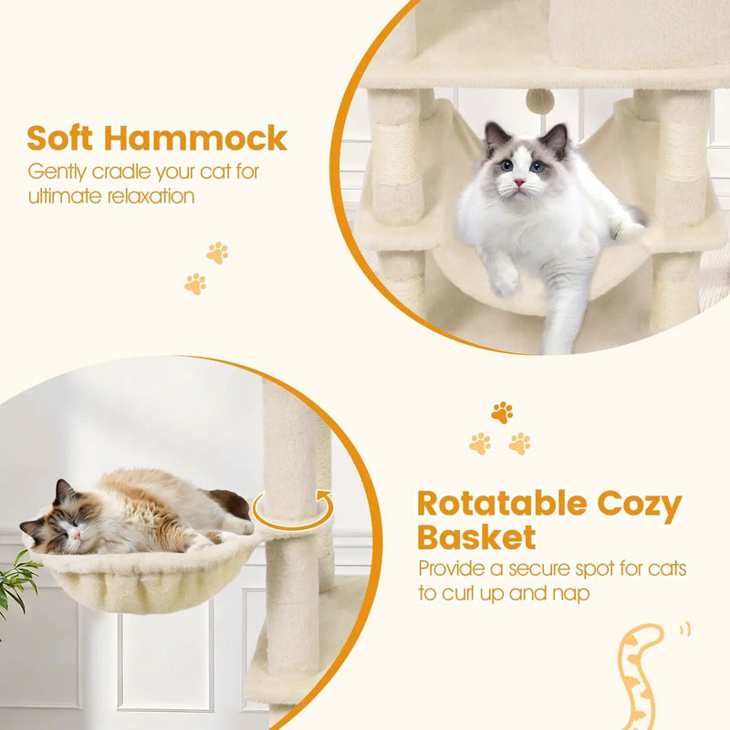 66 Inch Tall Cat Tree Multi-Level Cat Tower with 2 Condos Sisal Scratching Posts by DirectDeals