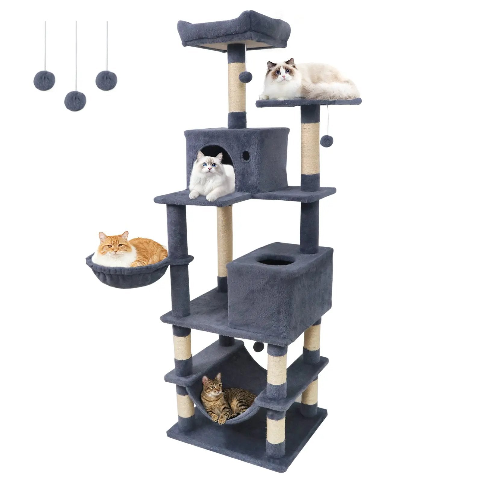 66 Inch Tall Cat Tree Multi-Level Cat Tower with 2 Condos Sisal Scratching Posts by DirectDeals