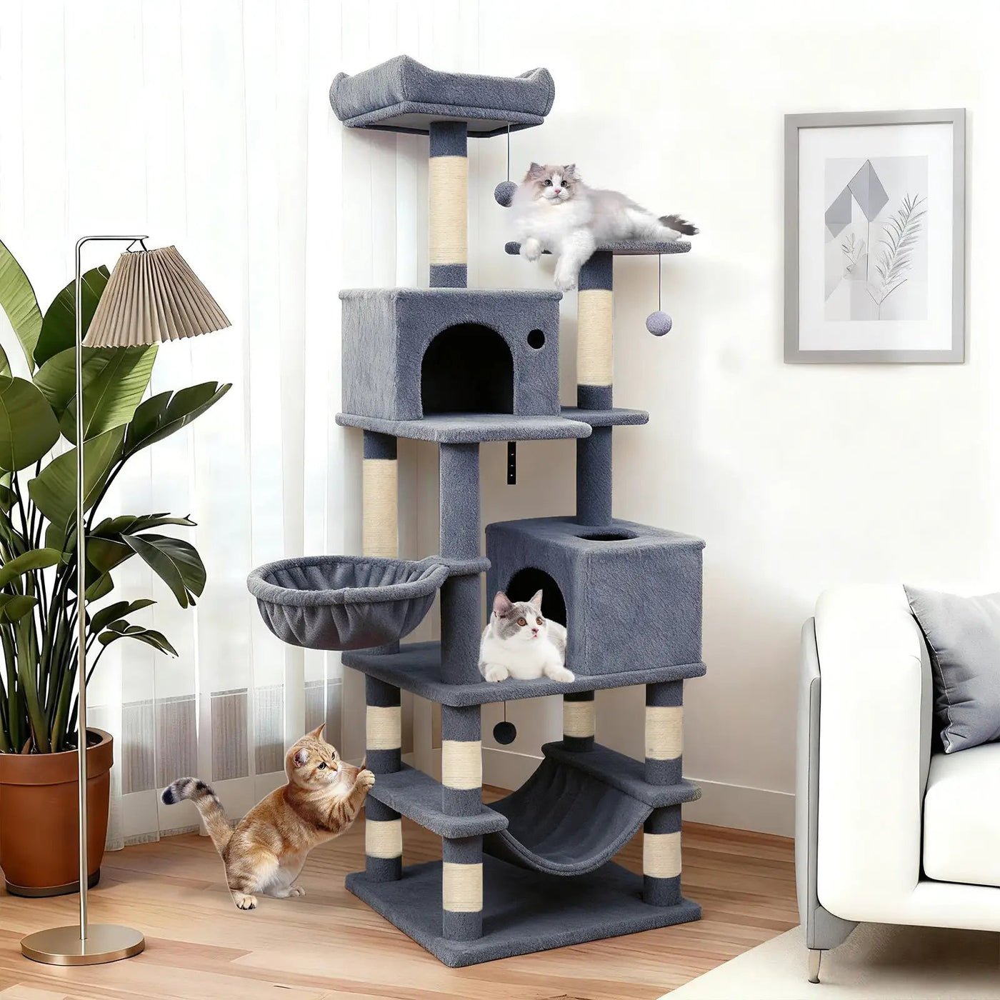 66 Inch Tall Cat Tree Multi-Level Cat Tower with 2 Condos Sisal Scratching Posts by DirectDeals
