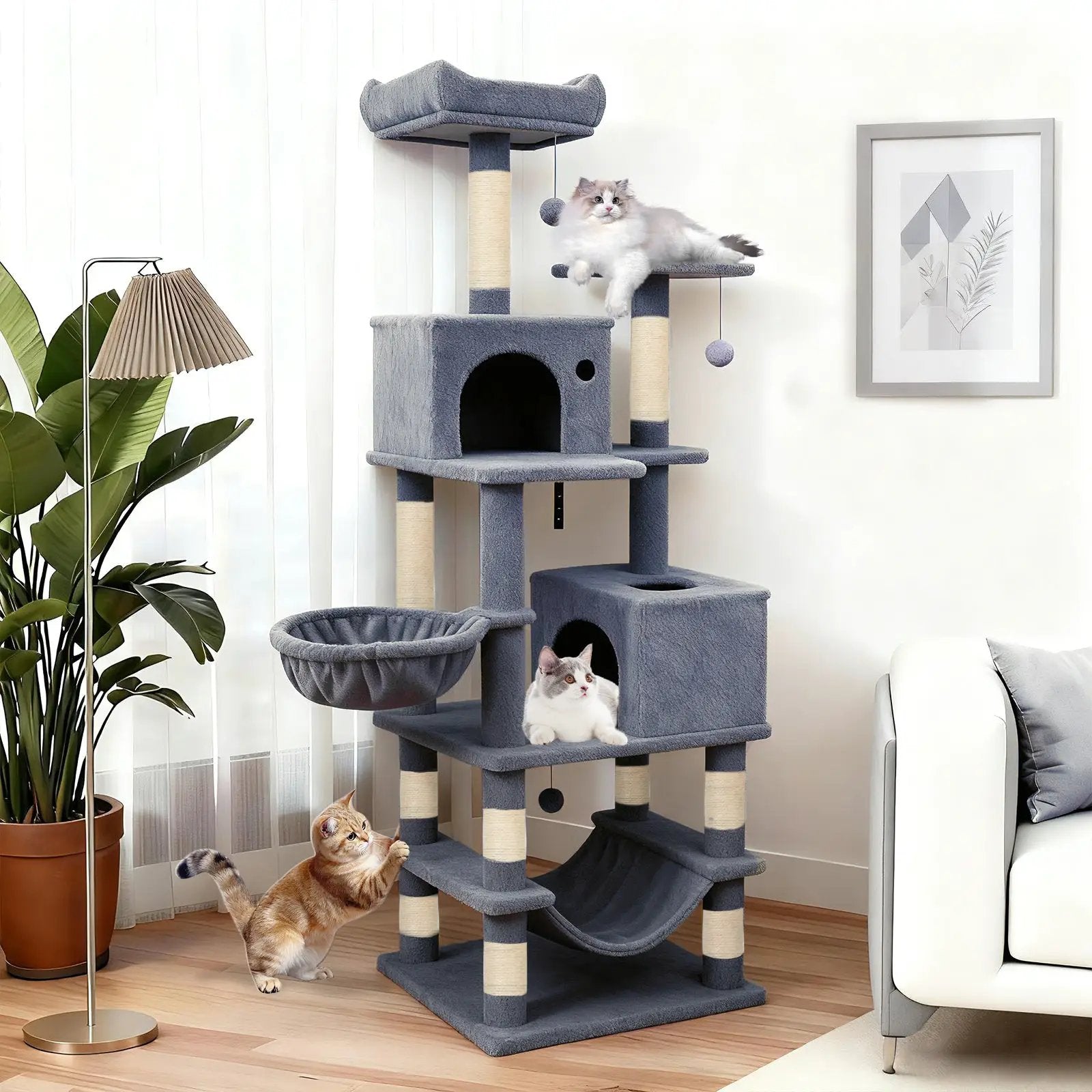 66 Inch Tall Cat Tree Multi-Level Cat Tower with 2 Condos Sisal Scratching Posts by DirectDeals