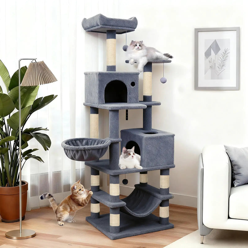66 Inch Tall Cat Tree Multi-Level Cat Tower with 2 Condos Sisal Scratching Posts by DirectDeals