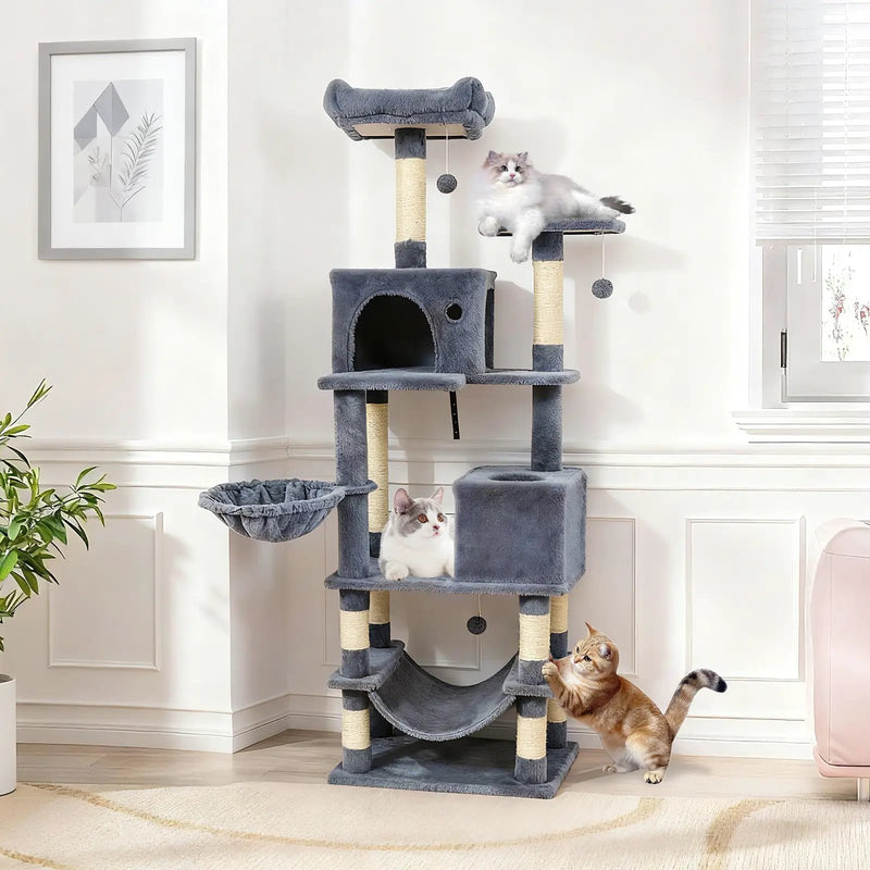 66 Inch Tall Cat Tree Multi-Level Cat Tower with 2 Condos Sisal Scratching Posts by DirectDeals