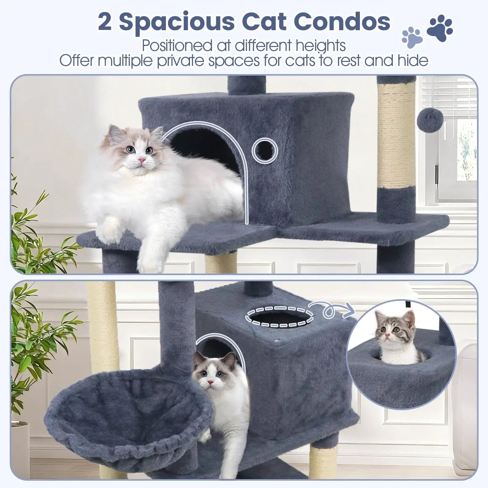 66 Inch Tall Cat Tree Multi-Level Cat Tower with 2 Condos Sisal Scratching Posts by DirectDeals