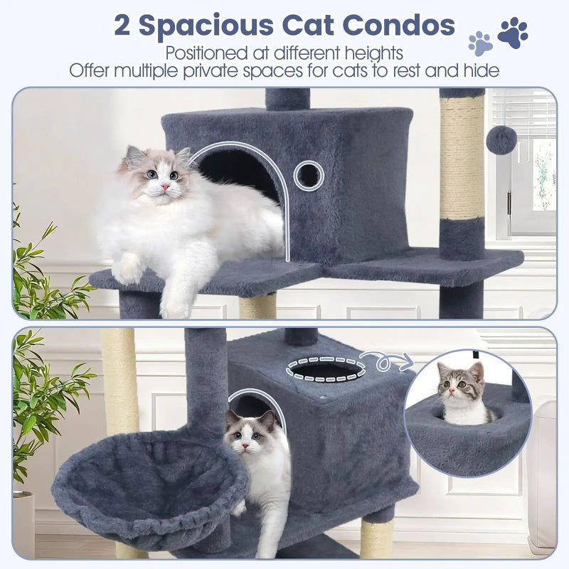 66 Inch Tall Cat Tree Multi-Level Cat Tower with 2 Condos Sisal Scratching Posts by DirectDeals
