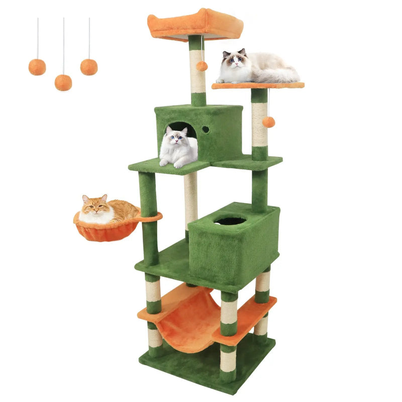 66 Inch Tall Cat Tree Multi-Level Cat Tower with 2 Condos Sisal Scratching Posts by DirectDeals