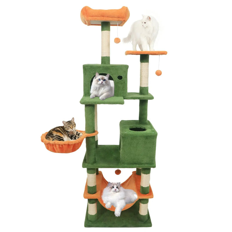 66 Inch Tall Cat Tree Multi-Level Cat Tower with 2 Condos Sisal Scratching Posts by DirectDeals