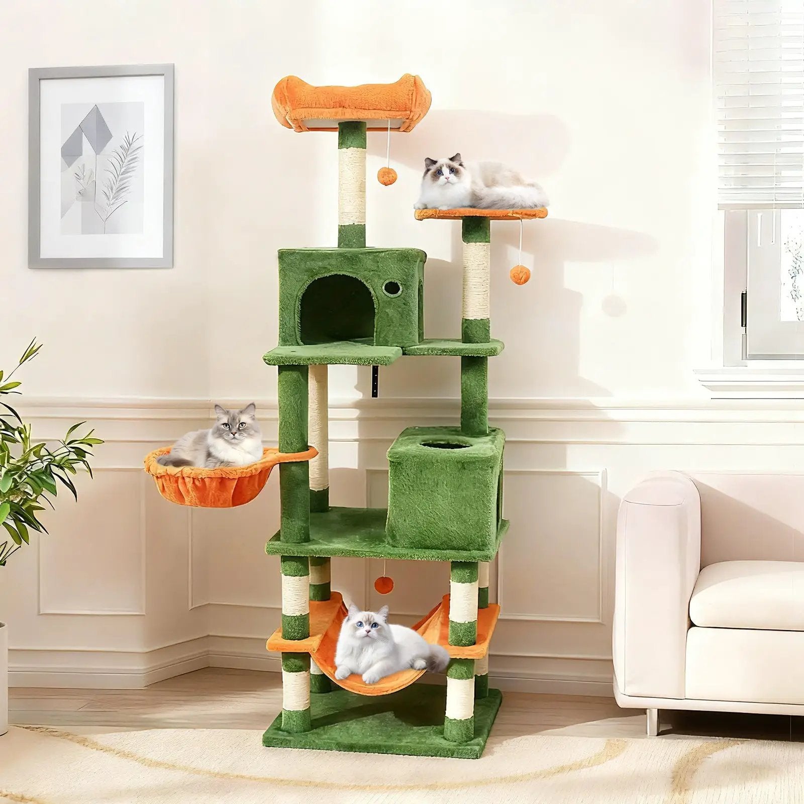 66 Inch Tall Cat Tree Multi-Level Cat Tower with 2 Condos Sisal Scratching Posts by DirectDeals
