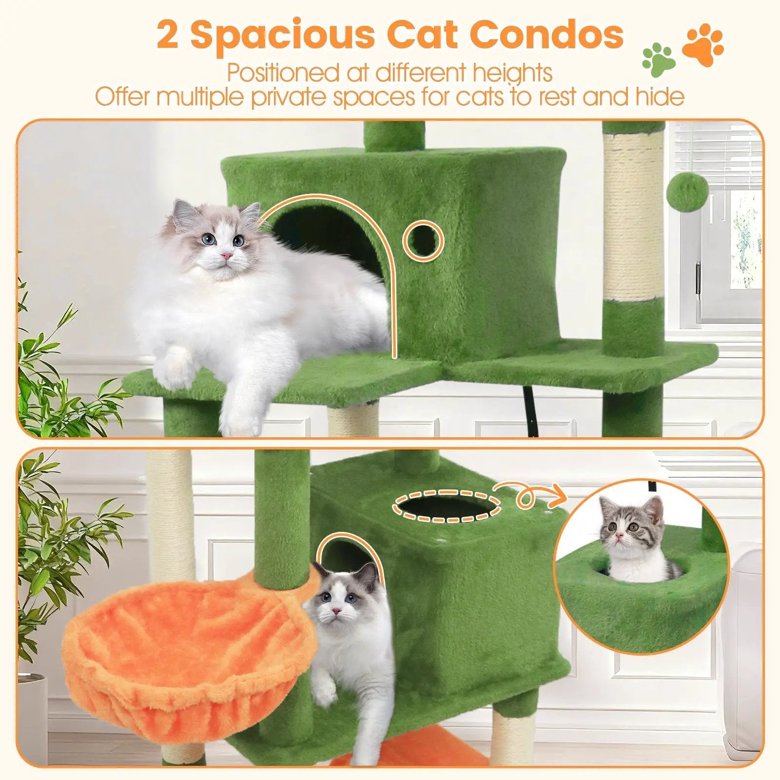 66 Inch Tall Cat Tree Multi-Level Cat Tower with 2 Condos Sisal Scratching Posts by DirectDeals