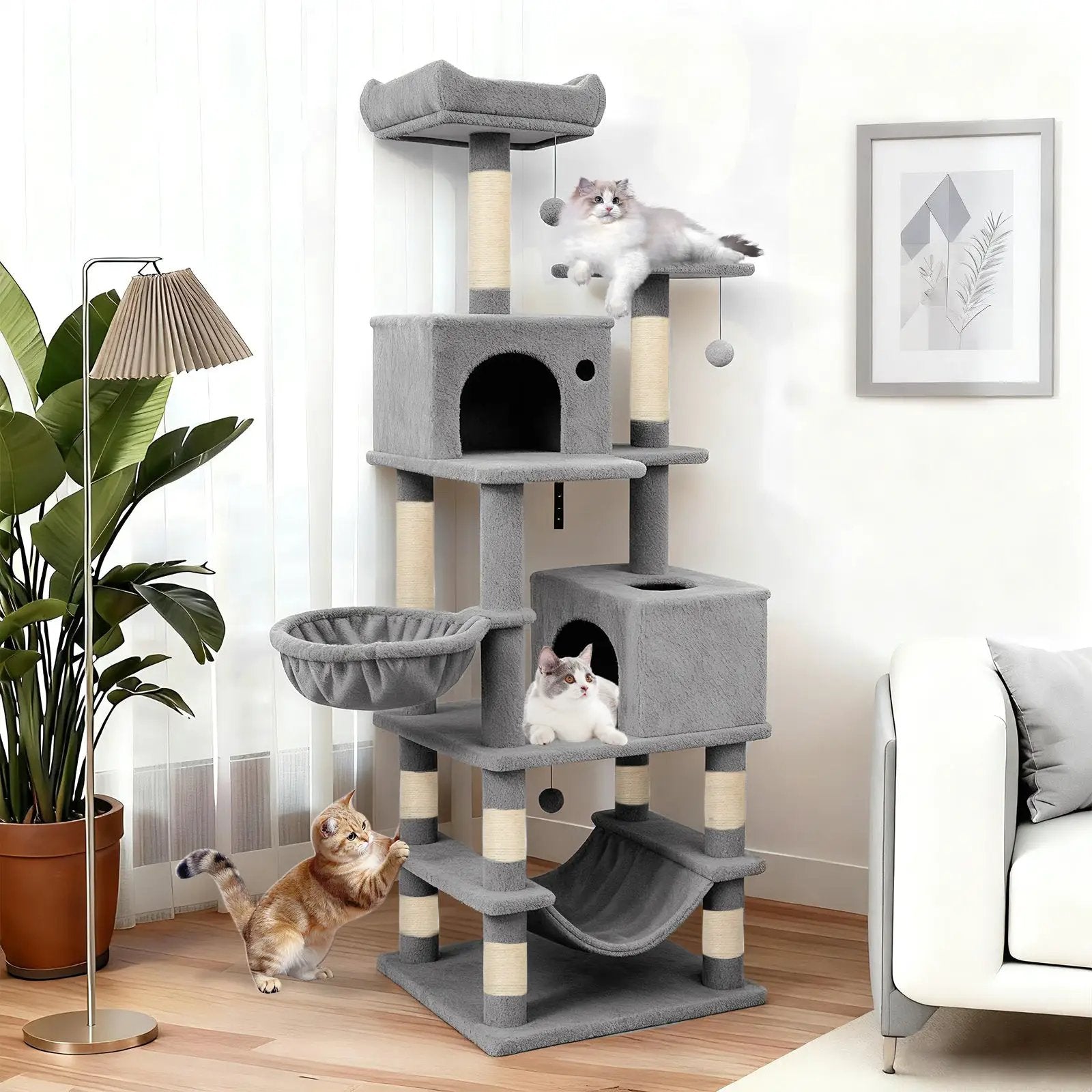 66 Inch Tall Cat Tree Multi-Level Cat Tower with 2 Condos Sisal Scratching Posts by DirectDeals