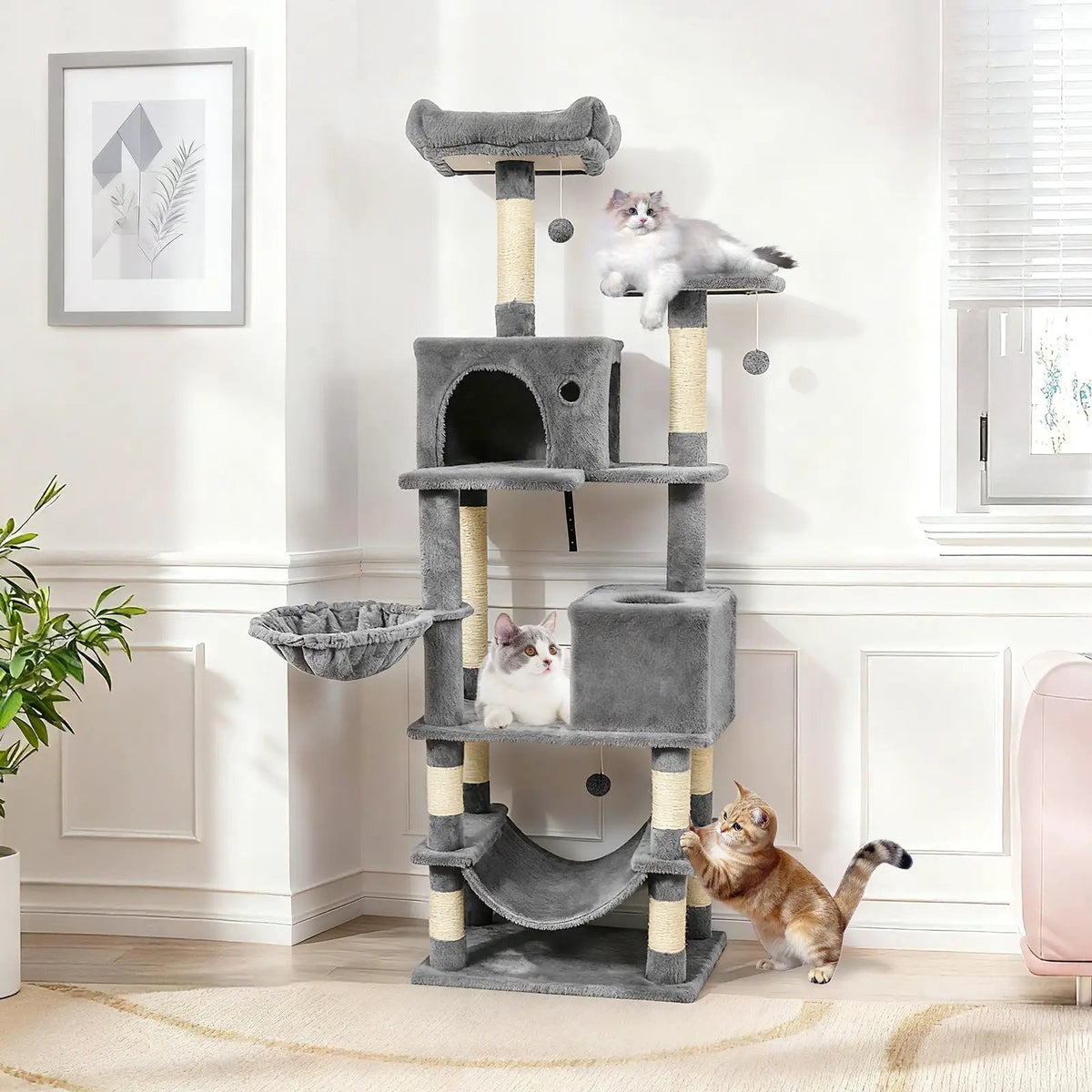 66 Inch Tall Cat Tree Multi-Level Cat Tower with 2 Condos Sisal Scratching Posts by DirectDeals