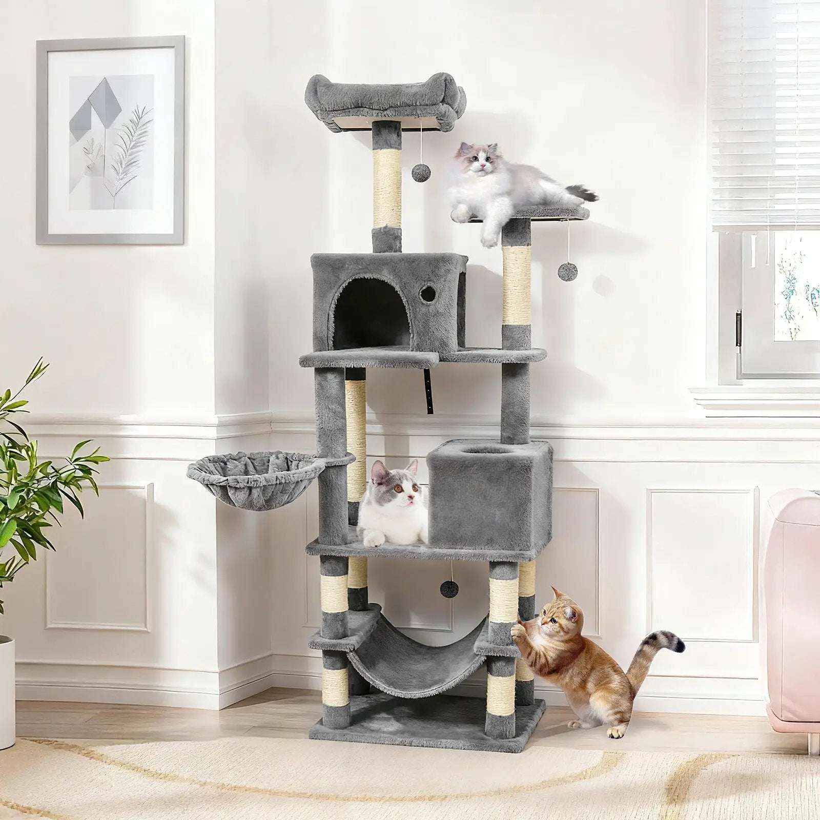 66 Inch Tall Cat Tree Multi-Level Cat Tower with 2 Condos Sisal Scratching Posts by DirectDeals