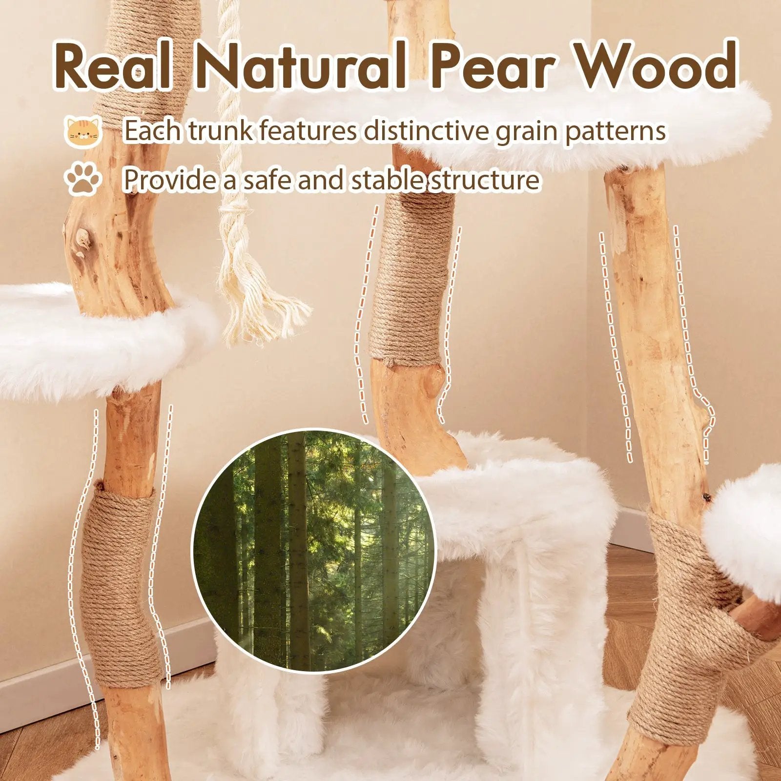 66 Inch Tall Solid Wood Cat Tree Modern Wooden Cat Tower with Perch-White by DirectDeals