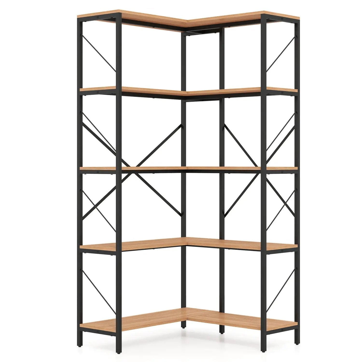 5-Tier L-Shaped Corner Bookcase with Metal Frame, 66" Tall by DirectDeals