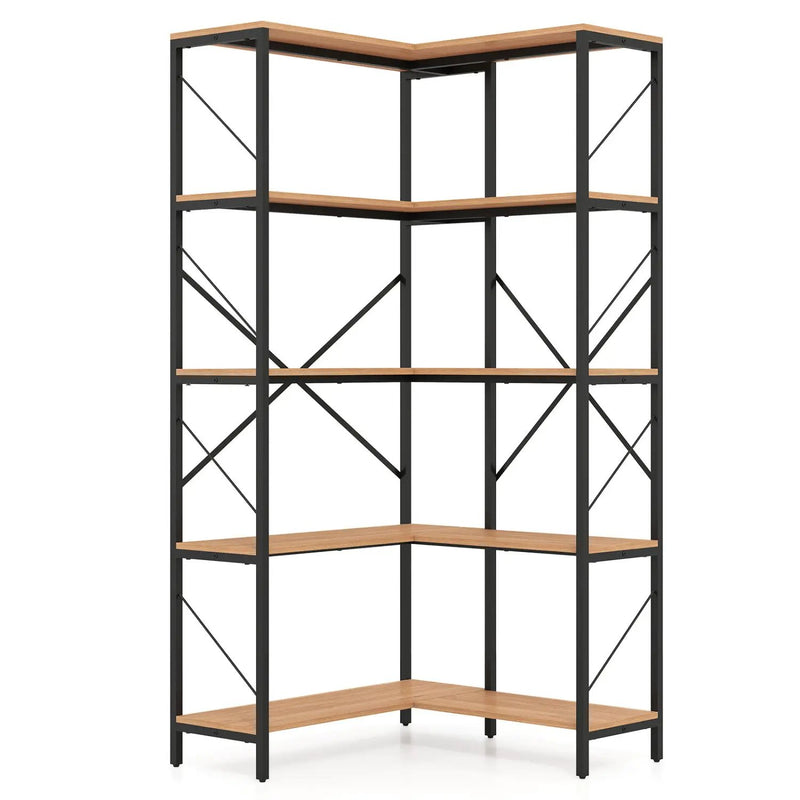 5-Tier L-Shaped Corner Bookcase with Metal Frame, 66" Tall by DirectDeals