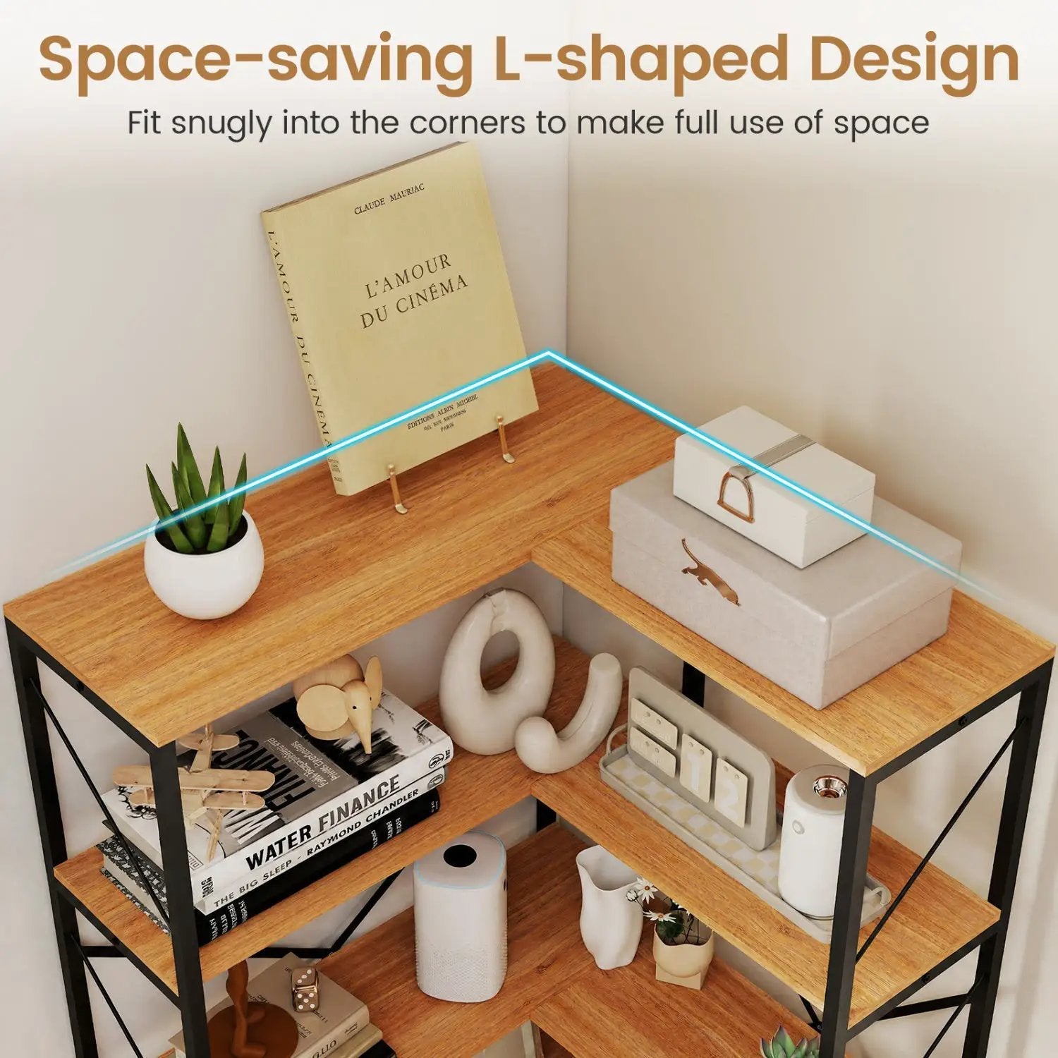 5-Tier L-Shaped Corner Bookcase with Metal Frame, 66" Tall by DirectDeals