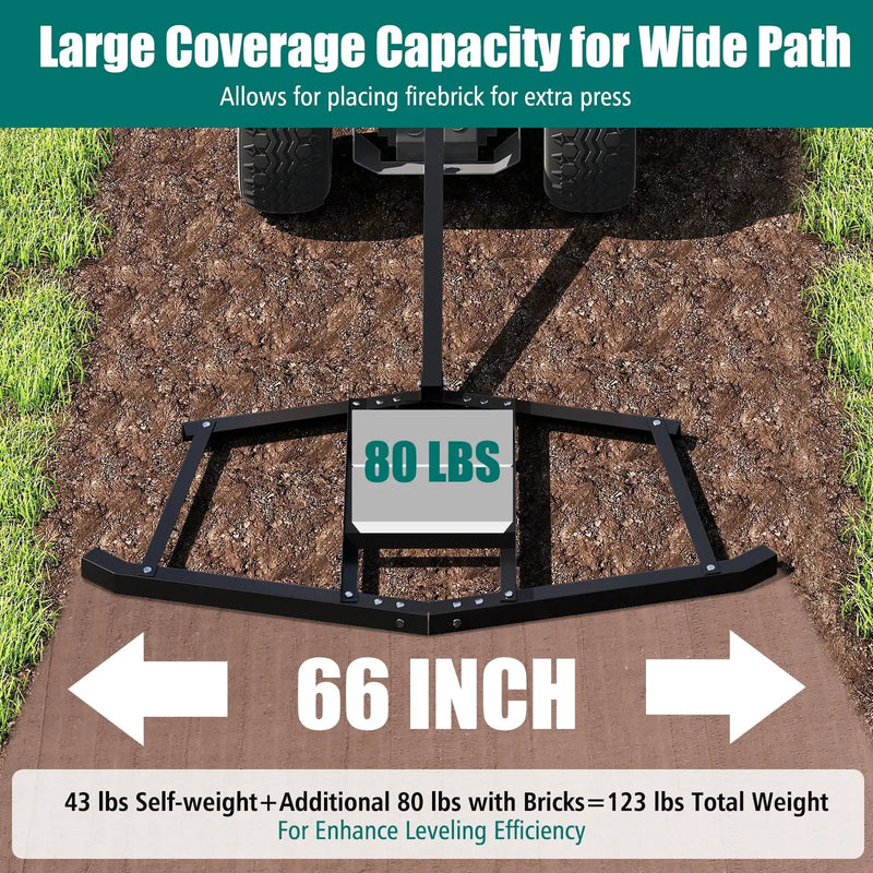 66" Wide Driveway Drag Tow Behind Landscape Leveling Rake with Reinforced Bars-Black by DirectDeals