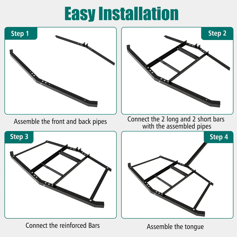66" Wide Driveway Drag Tow Behind Landscape Leveling Rake with Reinforced Bars-Black by DirectDeals