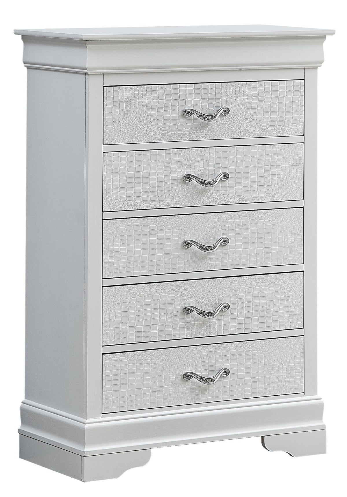Accent Chest with Embossed Textured Finish and Faux Crystal Pulls - Gray or Pearl Silver, photo 5 of 12