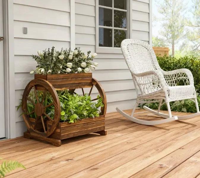 Outdoor Wooden Wagon Planter Box - 3-Tier Raised Garden Bed by HouseOfZazla