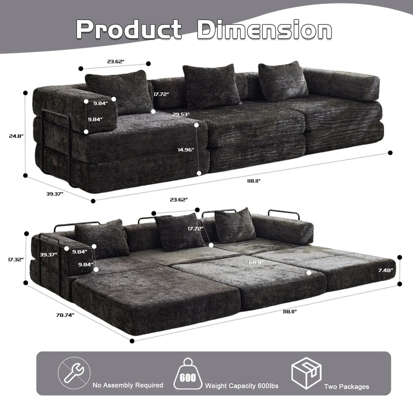 Convertible Floor Sofa Bed, Boneless Modular Sectional Sofa For Living Room by HouseOfZazla