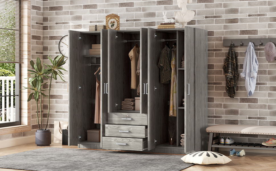 6 Doors Wardrobe Storage For Bedroom, With Big Drawers, photo 9 of 21