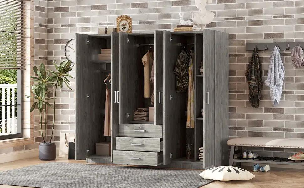 6 Doors Wardrobe Storage For Bedroom, With Big Drawers by HouseOfZazla