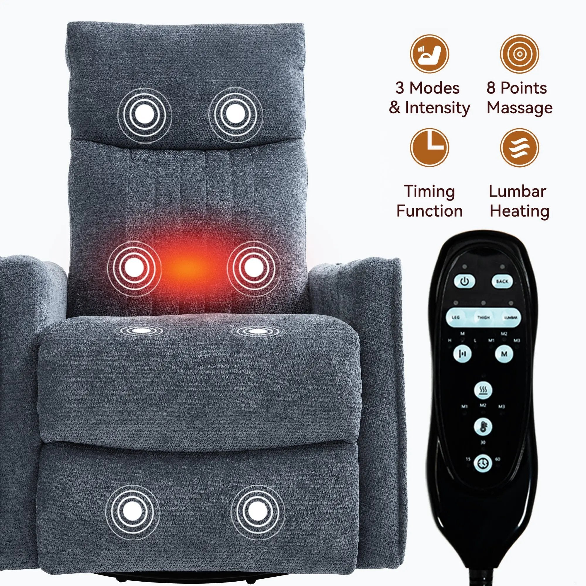 Blue Heat Massage Manual Recliner Chair by HouseOfZazla