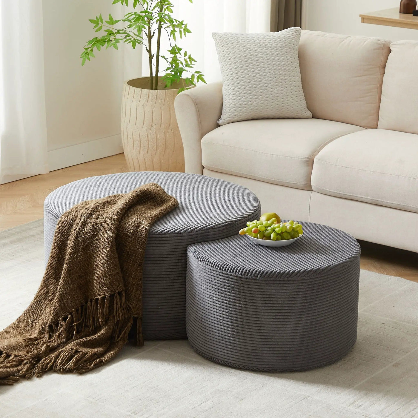 Modern Upholstered Round Coffee Table For Living Room (Set of 2) by HouseOfZazla
