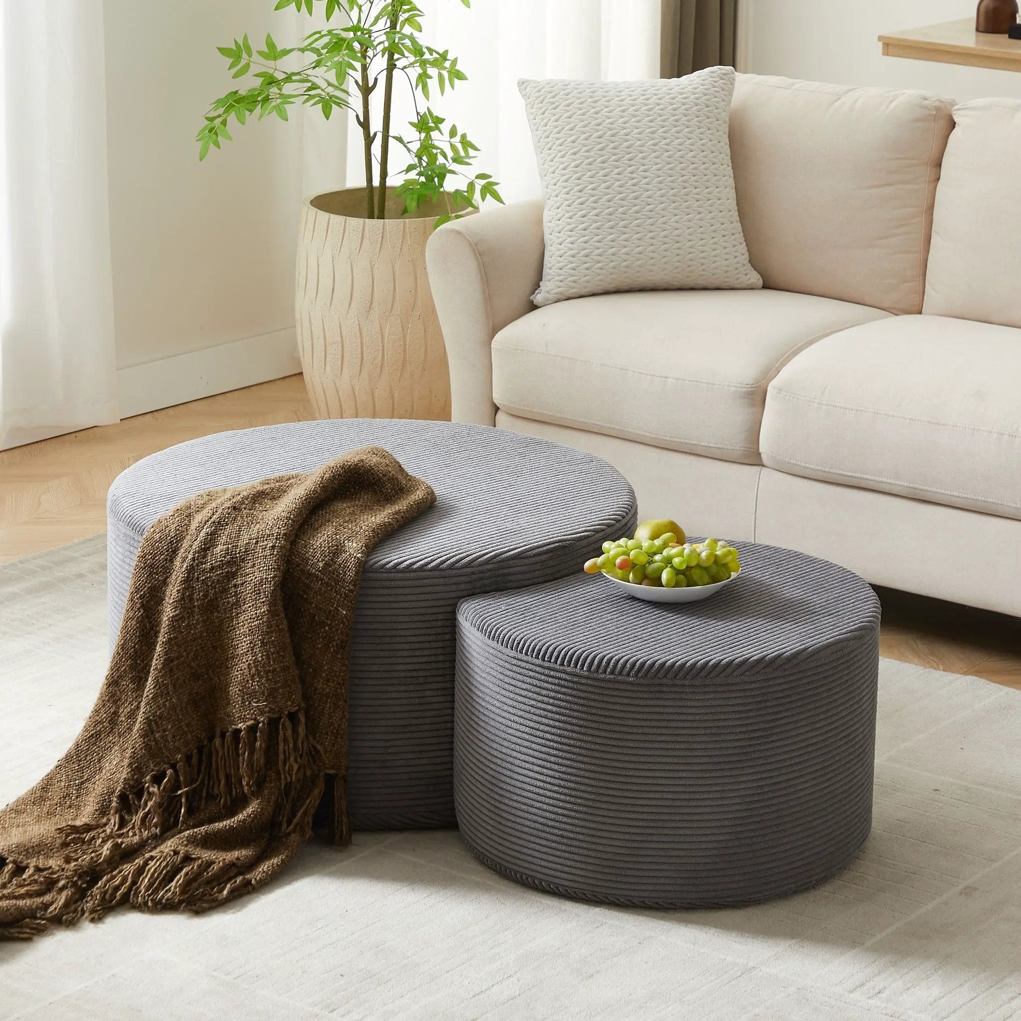 Modern Upholstered Round Coffee Table For Living Room (Set of 2) by HouseOfZazla