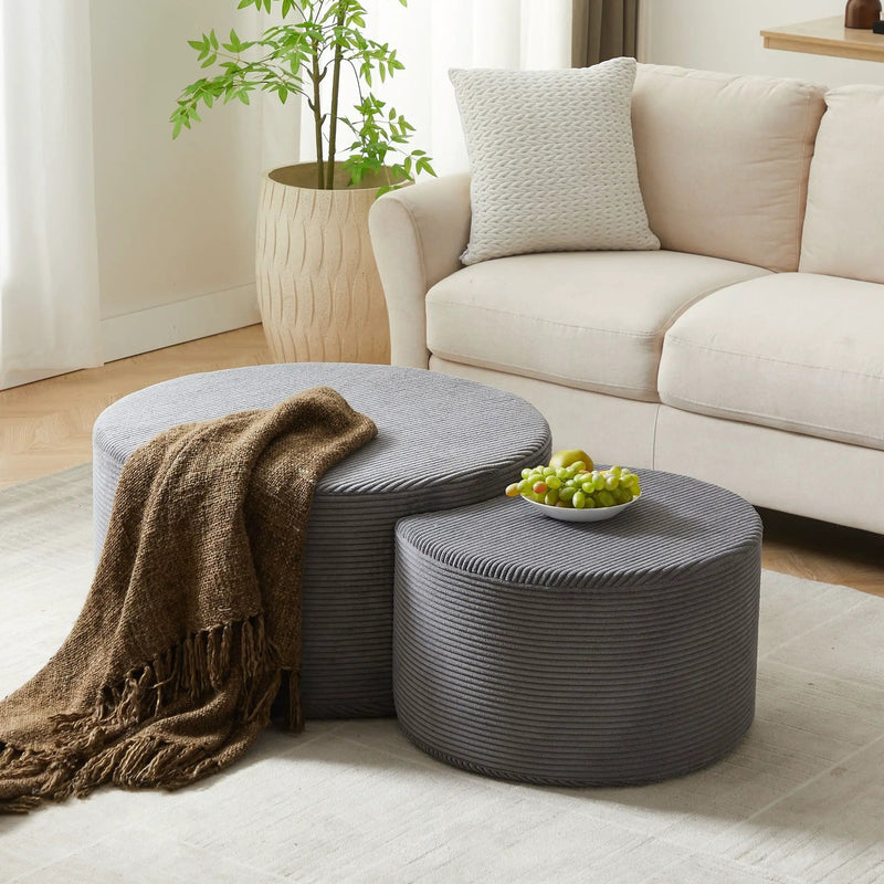 Modern Upholstered Round Coffee Table For Living Room (Set of 2) by HouseOfZazla