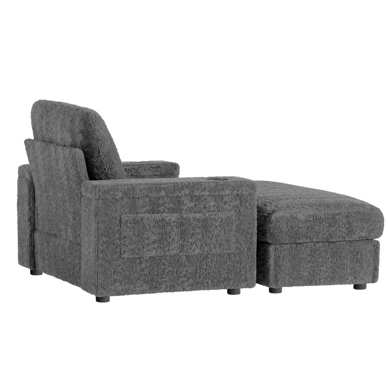 Oversized Chaise Lounge Indoor Rabbit Fur Sofa Bed With Storage Ottoman And Armrests Cup Holders With Deep Seat by HouseOfZazla