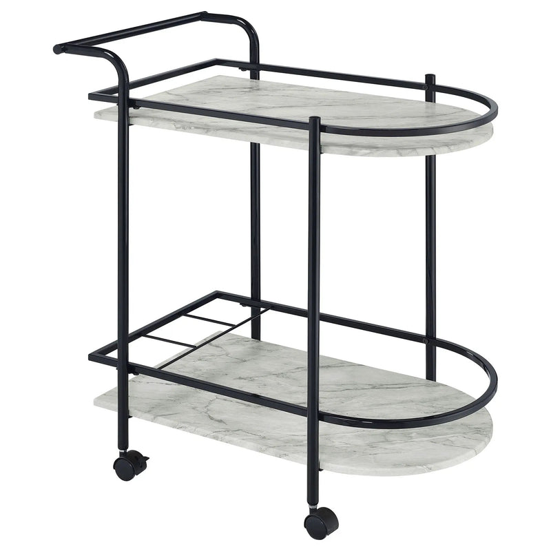 Desiree 2-tier Faux Marble Shelf Metal Bar Cart Black by Unique Piece Furniture