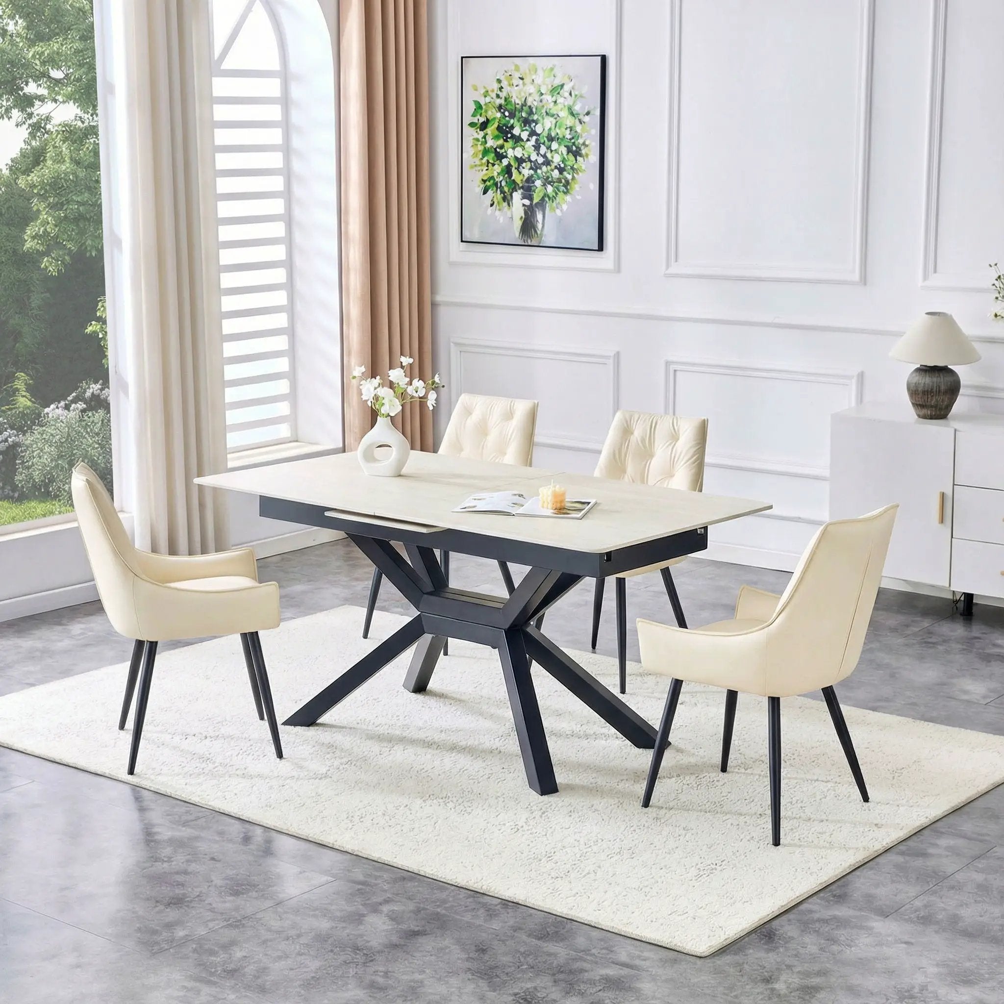 Rectangular Dining Table With Geometric Legs For Dining Room - Light Gray by Unique Piece Furniture