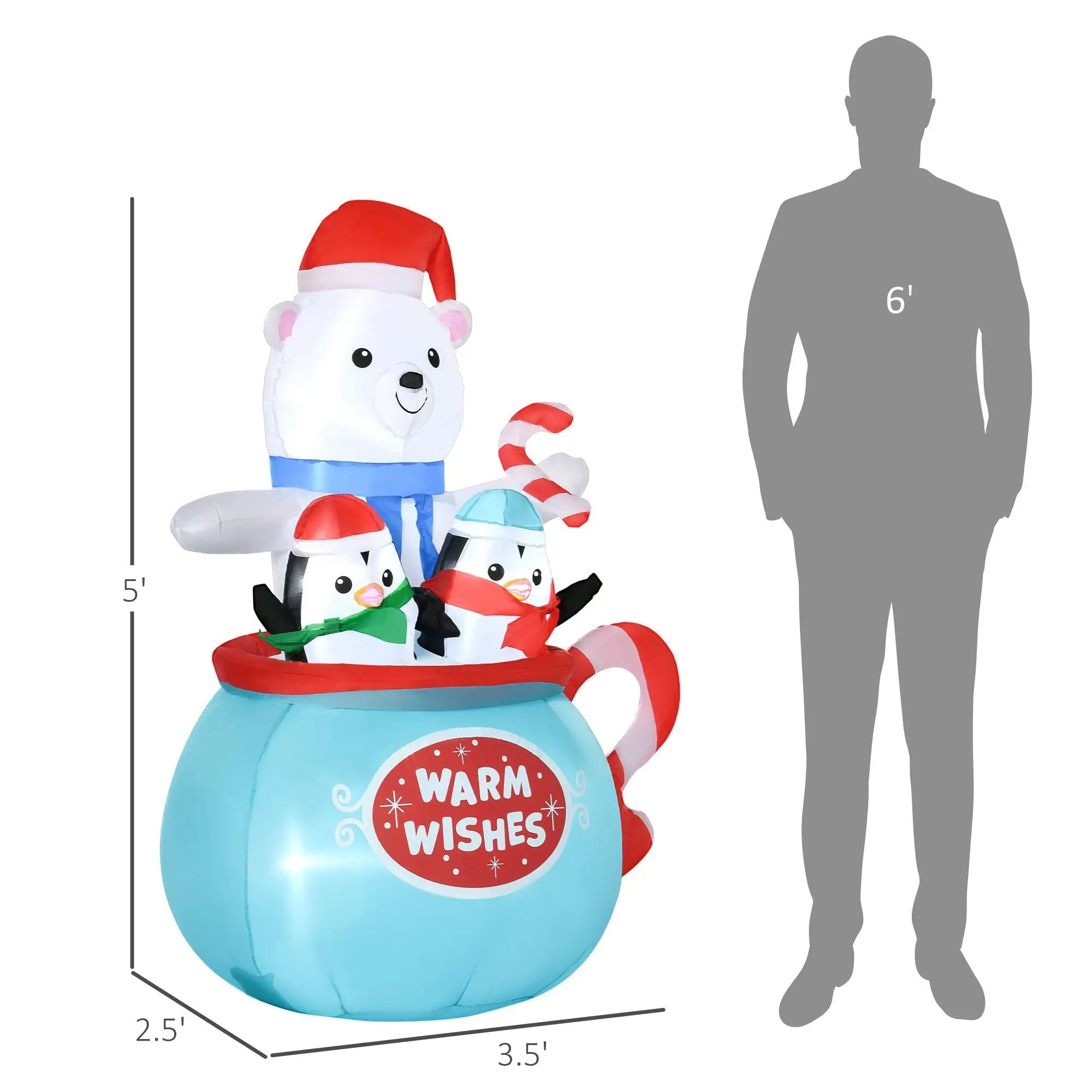 Outsunny 5ft Christmas Inflatable Outdoor Decoration Blessed Polar Bear and Penguins in the Cup by HouseOfZazla