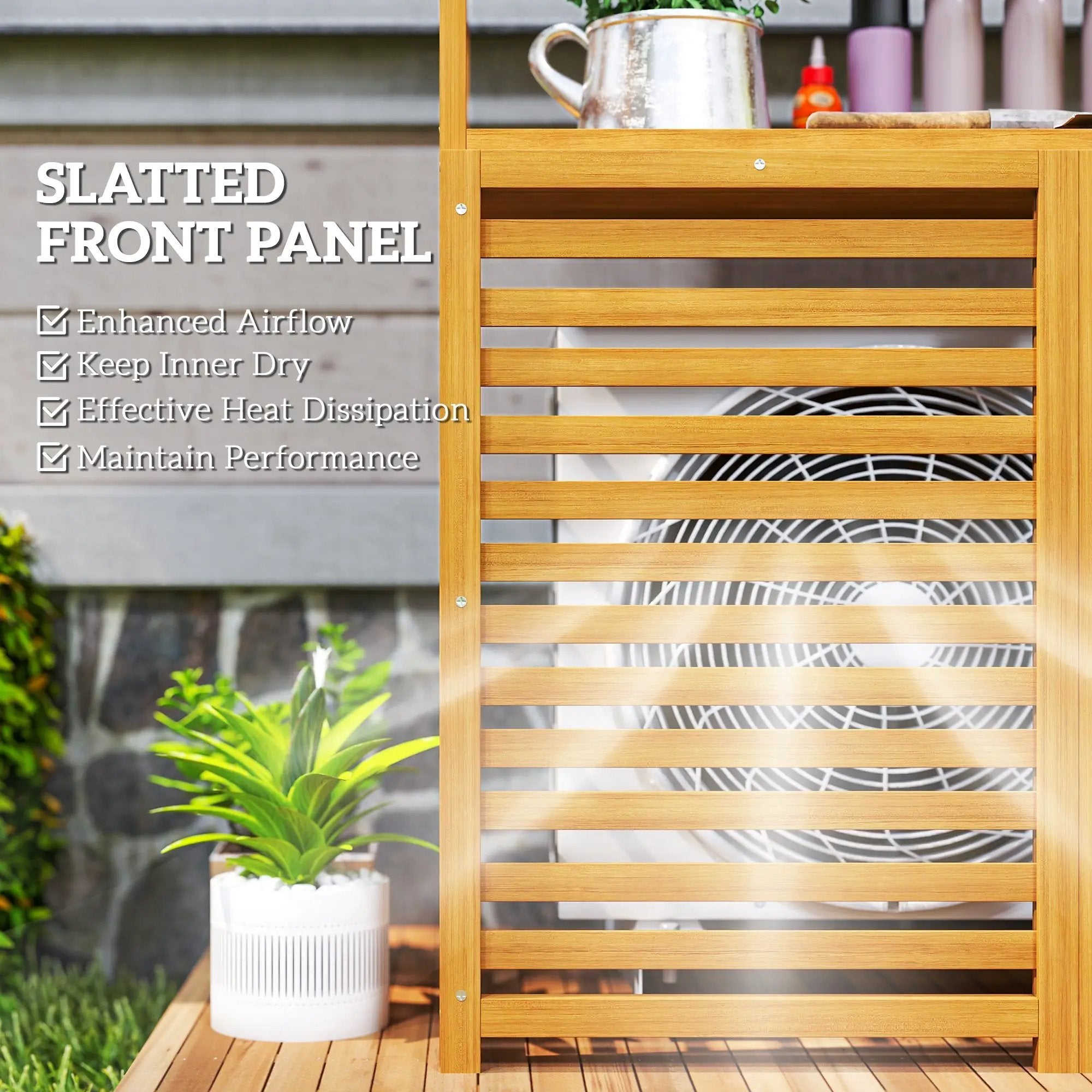 Outsunny Wood Air Conditioner Fence, Outdoor Privacy Screen Potting Table with Shelves by HouseOfZazla