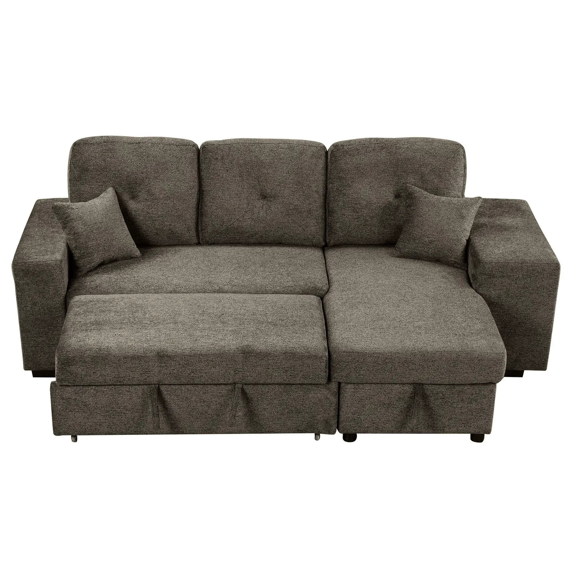 Reversible Sleeper Sectional Sofa Bed With Side Shelf And 2 Stools, Pull-Out L-Shaped Sofa Bed, Corner Sofa-Bed With Storage Chaise Left / Right Hande For Living Room by HouseOfZazla