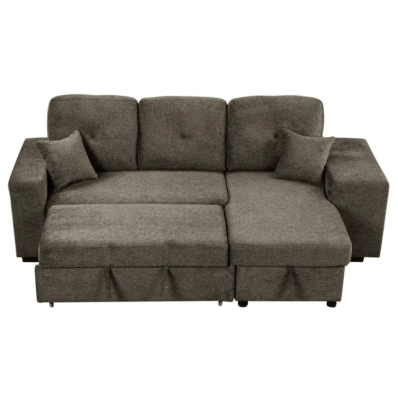Reversible Sleeper Sectional Sofa Bed With Side Shelf And 2 Stools, Pull-Out L-Shaped Sofa Bed, Corner Sofa-Bed With Storage Chaise Left / Right Hande For Living Room by HouseOfZazla