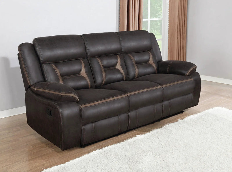 Greer Upholstered Motion Reclining Sofa Brown by Unique Piece Furniture