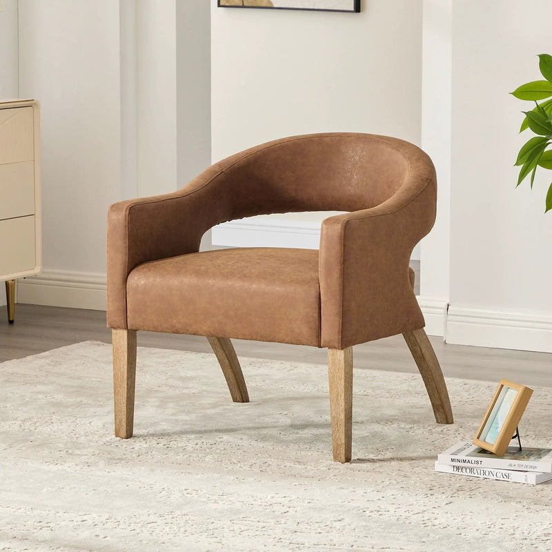 Upholstered Open Back Armchair With Weathered Rubberwood Legs by Unique Piece Furniture