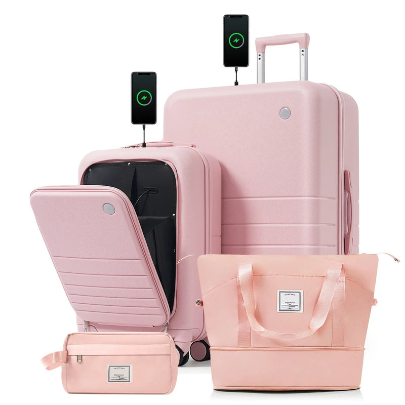 4-Piece Luggage Set with USB Charging Ports by HouseOfZazla
