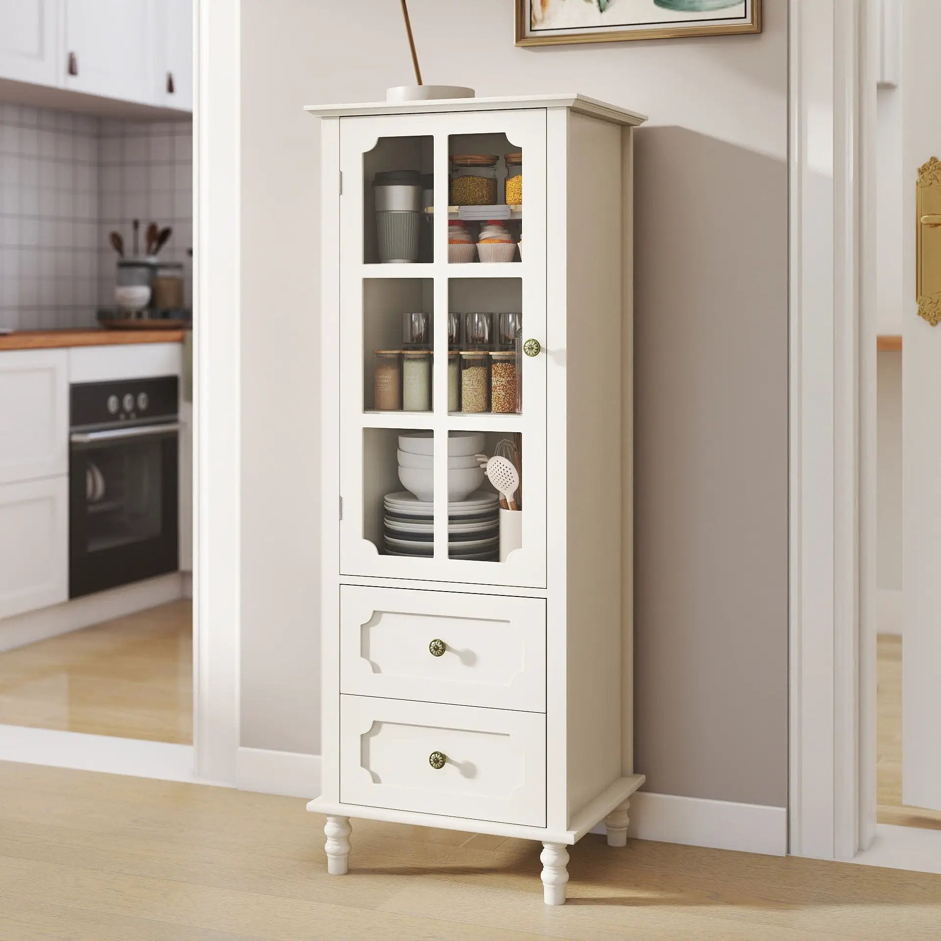 Minimalism Buffet Cabinet With Glass Doors And Double Drawer by HouseOfZazla