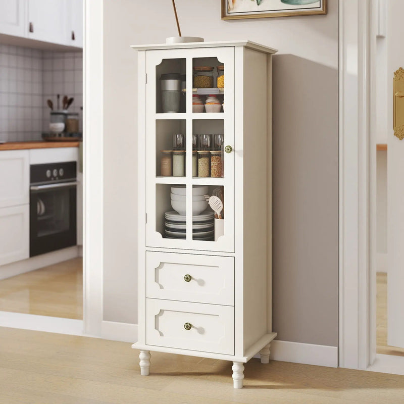 Minimalism Buffet Cabinet With Glass Doors And Double Drawer by HouseOfZazla