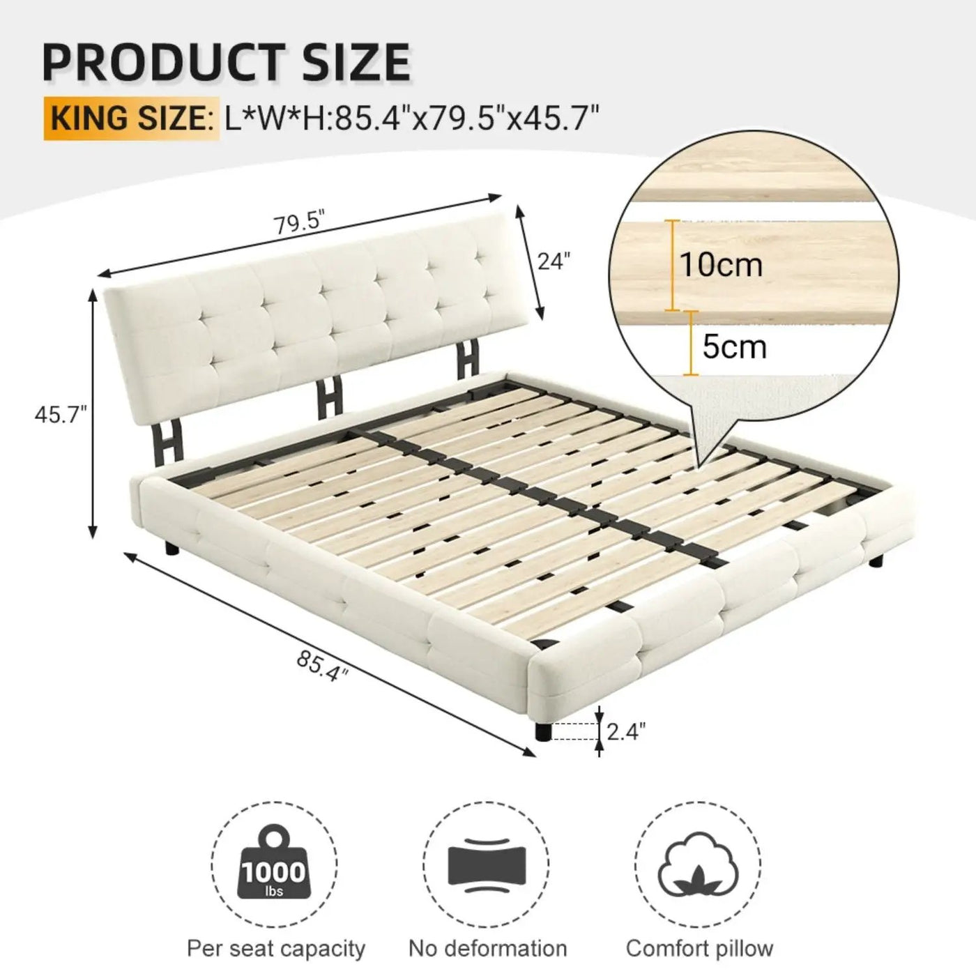 Tufted Headboard With Extra-Large Ultra-Soft Cloud Pillow Design by HouseOfZazla