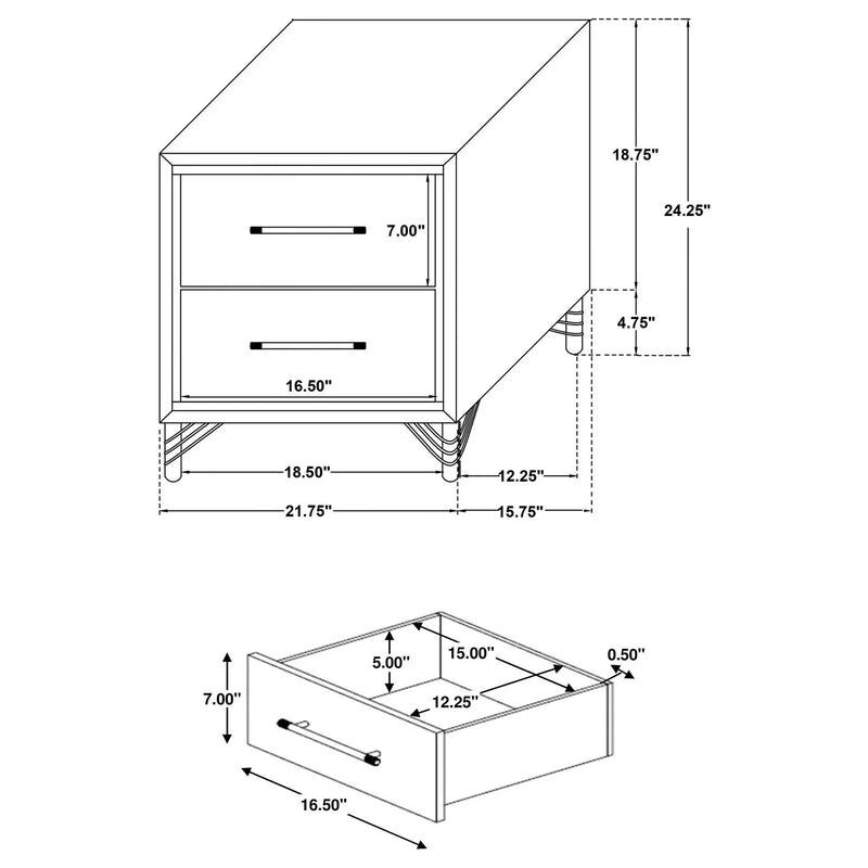 Chesney - 2 Drawer Nightstand With Trim, Bedroom Side Table - White by HouseOfZazla