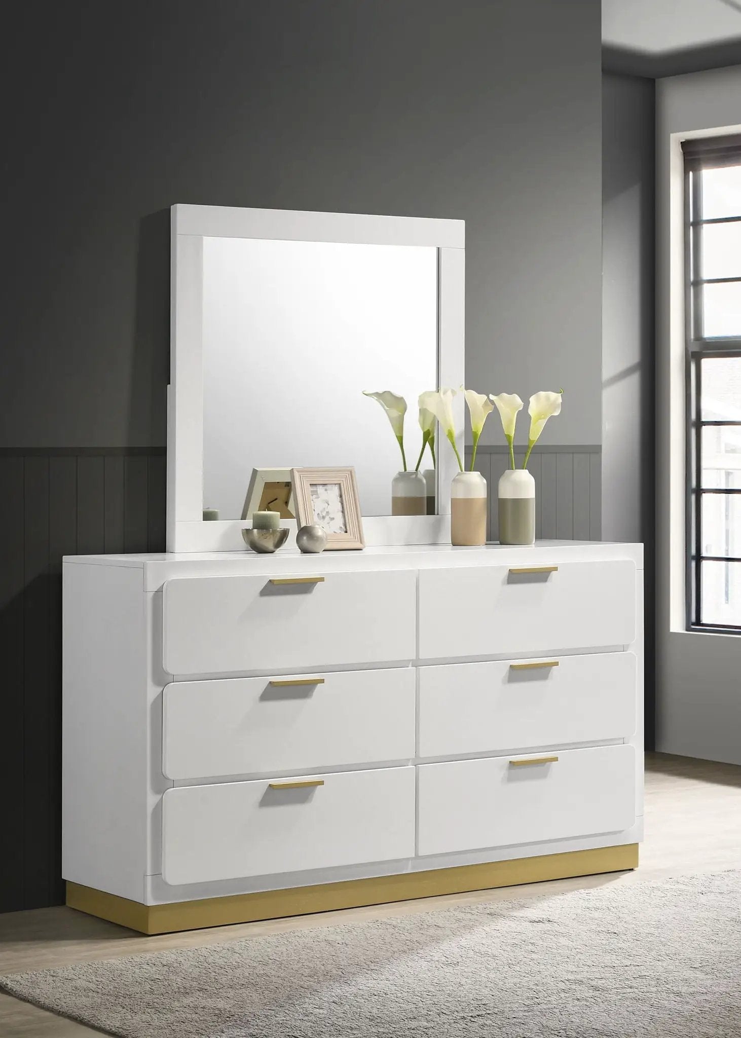 Caraway 6-drawer Dresser with Mirror White by Unique Piece Furniture