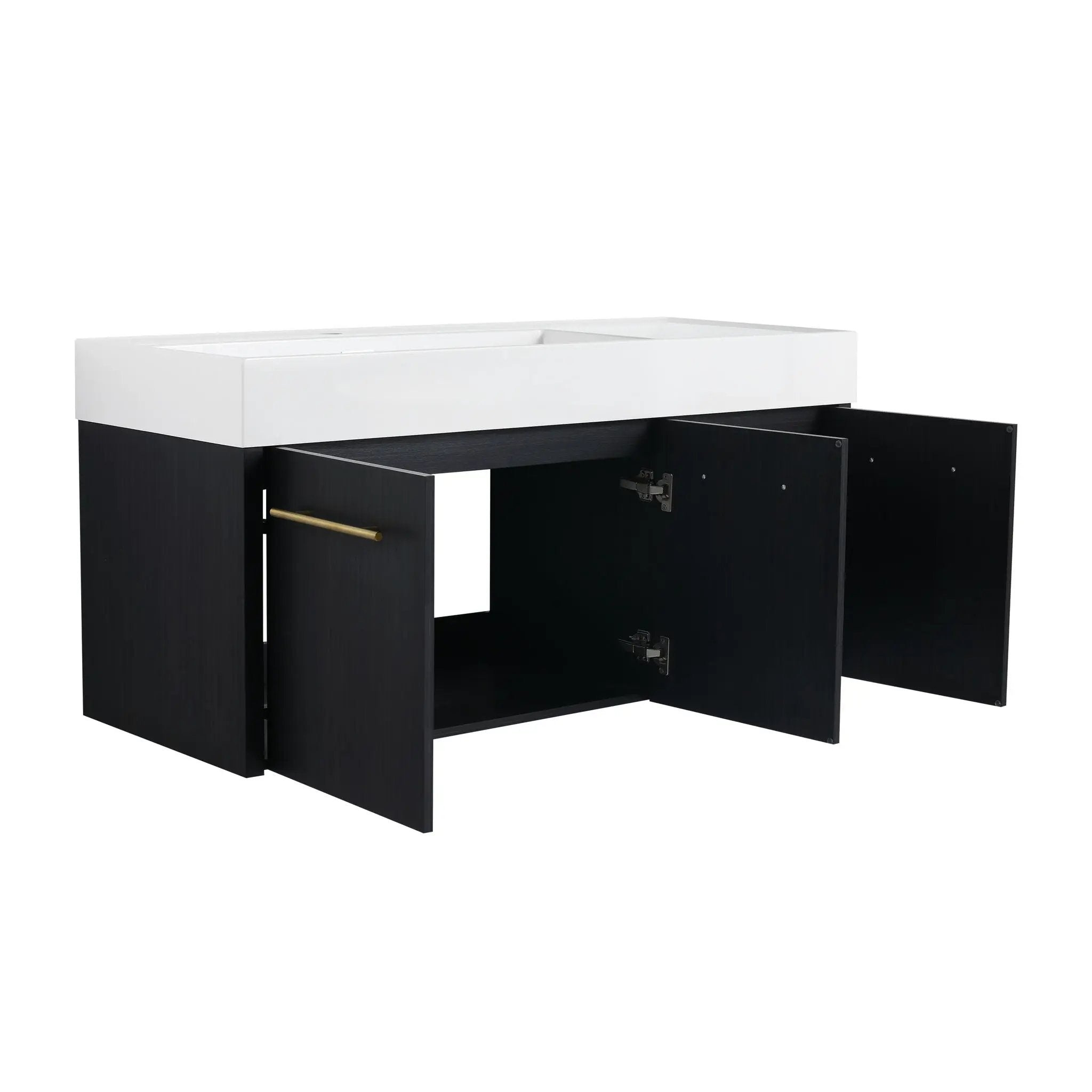 Contemporary 48" Wall Mounted Bathroom Vanity With Resin Sink And Soft Closing Doors And Line - Black Chestnut by HouseOfZazla