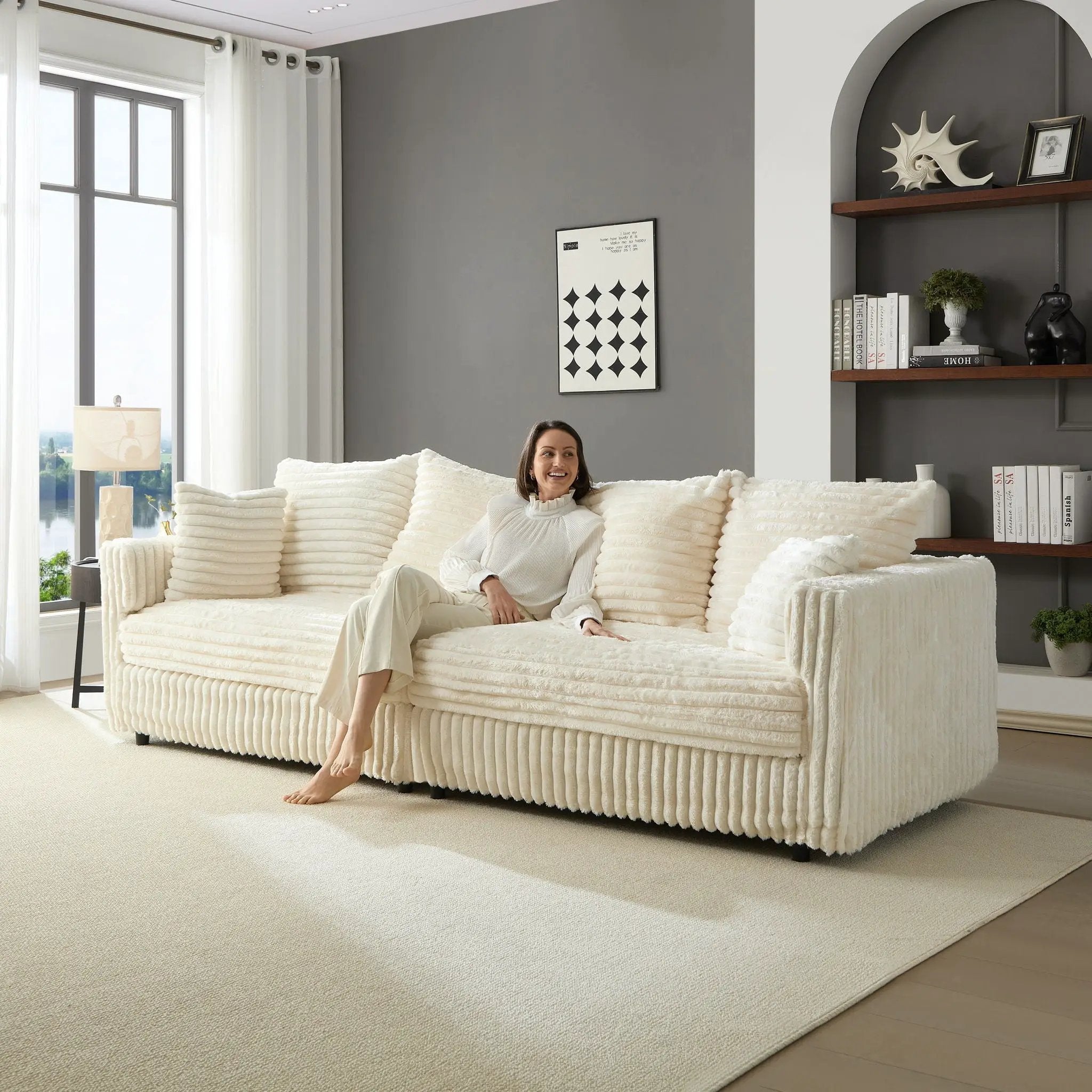 Modern Comfy Upholstered 4 Seat Sofa Cloud Couch, Deep Seat With Soft Pillows by HouseOfZazla