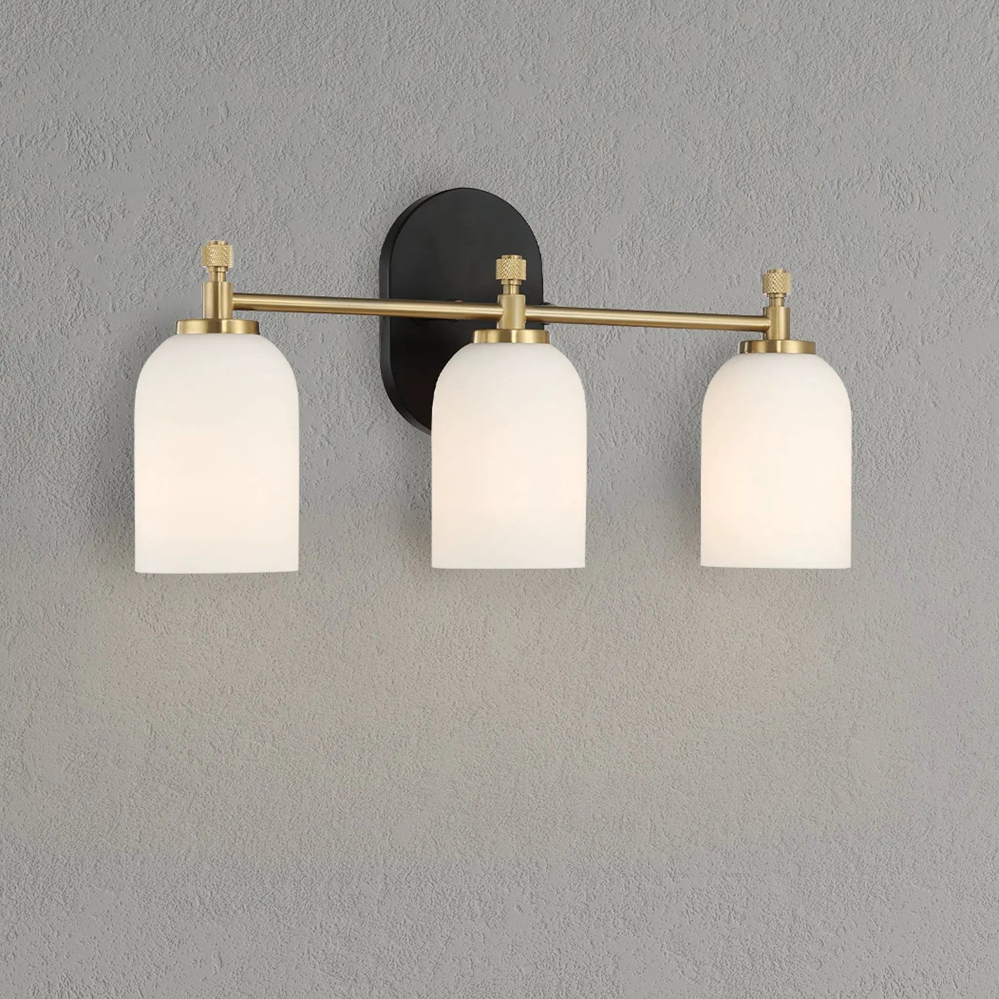 Meadows - 3 Lights Vanity Brush Bathroom Wall Light For Bathroom Over Mirror - Black / Gold / White by Unique Piece Furniture