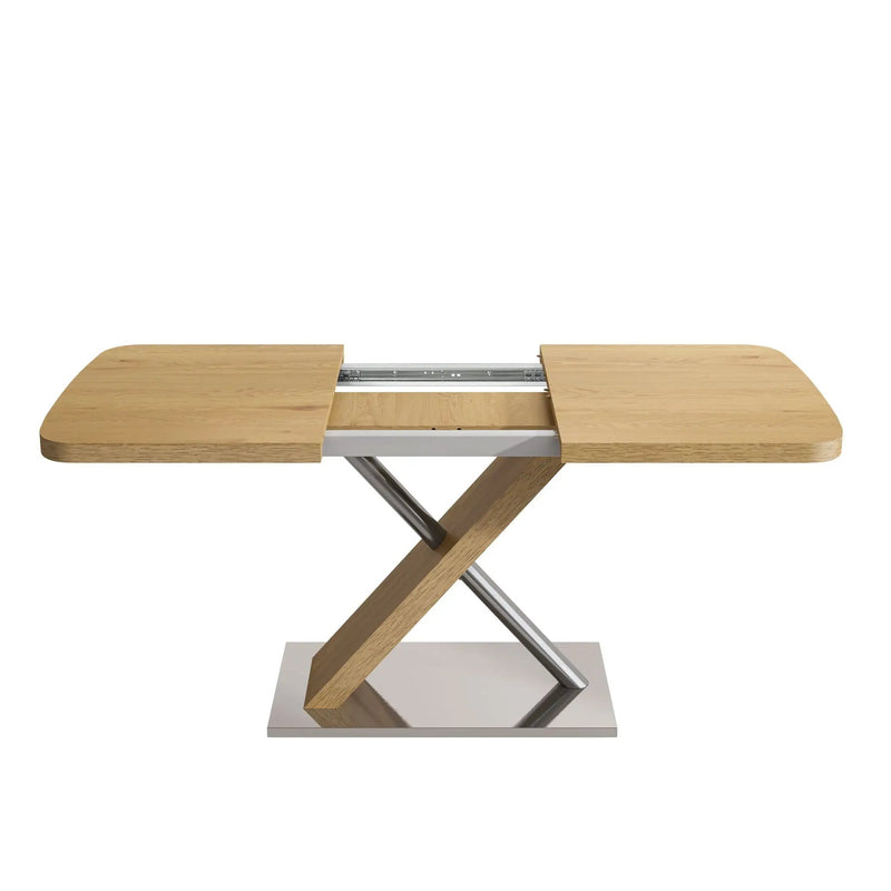 Retractable Square Dining Table, Seating 4 - 6 People, Cross Base With Stainless Steel Tubing, Expandable - Natural by HouseOfZazla